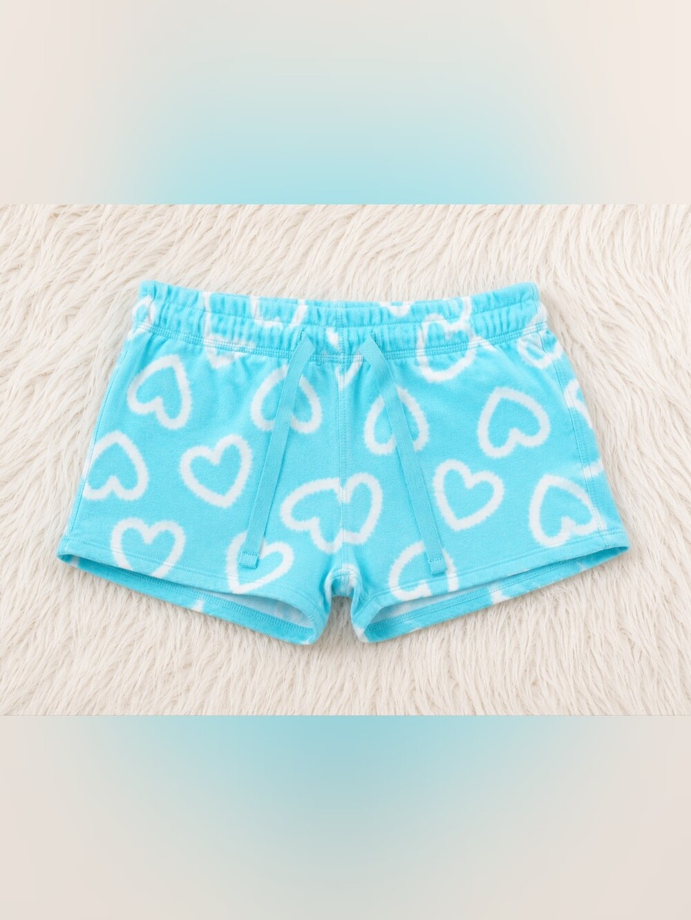 Girls Heart Print Casual Shorts | Size 6/7 | Stretch Waist | Faux Drawstring |